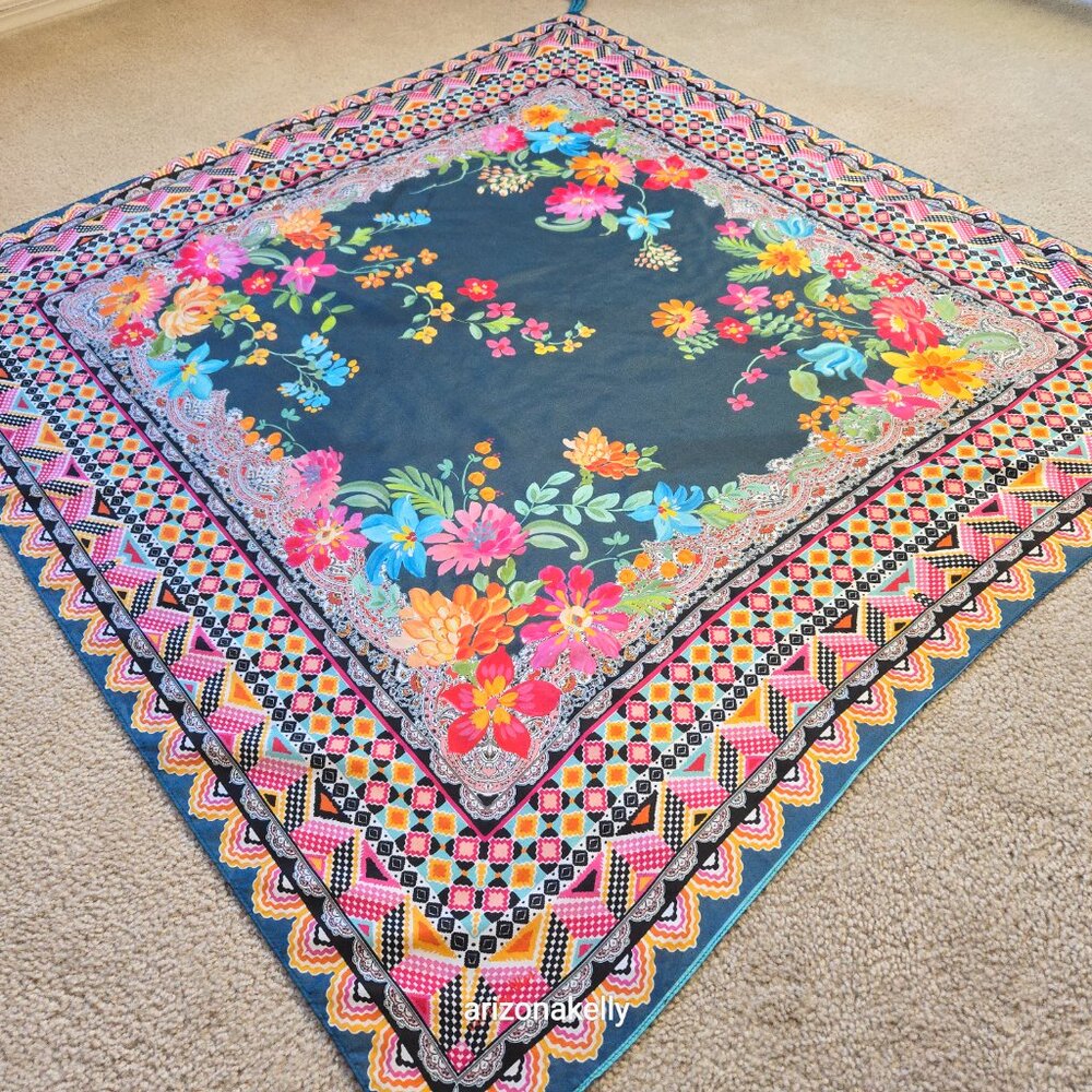 NWOT Johnny Was Silk Scarf Floral Boho Square #16 - Picture 6 of 10